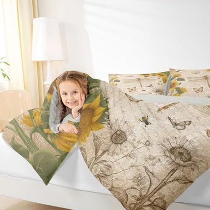 Dragonfly Bedding Sets Twin Botanical Floral Comforter Set Sunflower Bedding for Boys Girls Vintage Style Duvet Insert Wild Animals Dragonfly Quilt Field Floral Fresh Natural Pastoral Spring Bedding