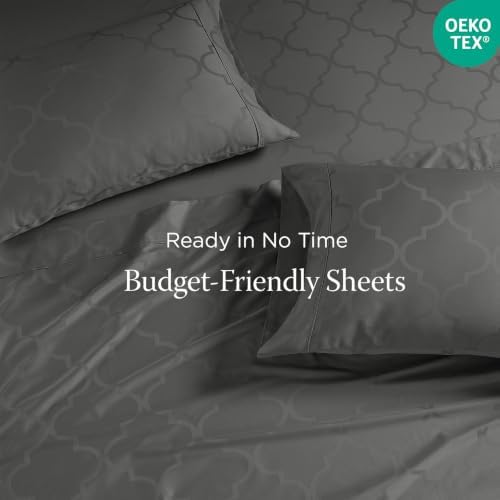 Threadmill 300TC Cotton Queen Sheet Set, Sateen, Jacquard Damask, Dark Grey