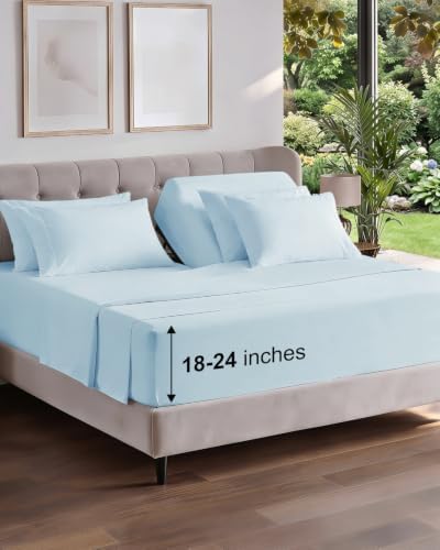 Extra Deep Flex Top Split Head King Sheet Set - 6pc Bed Sheets - Sky Blue