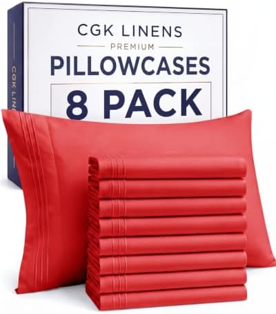Standard Pillow Cases Set of 8 - Ultra Soft Cozy Pillowcase Covers - Red