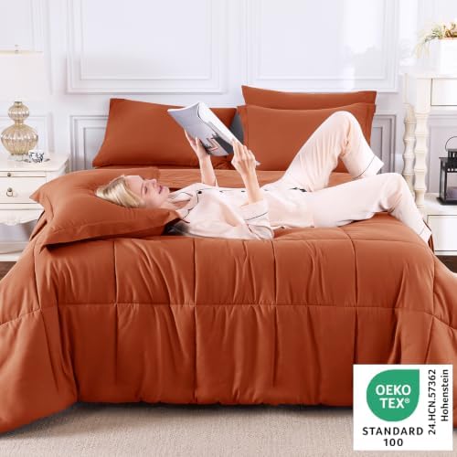 CozyLux Full Size Comforter Sets, 7-Piece Bed in a Bag, Terracotta