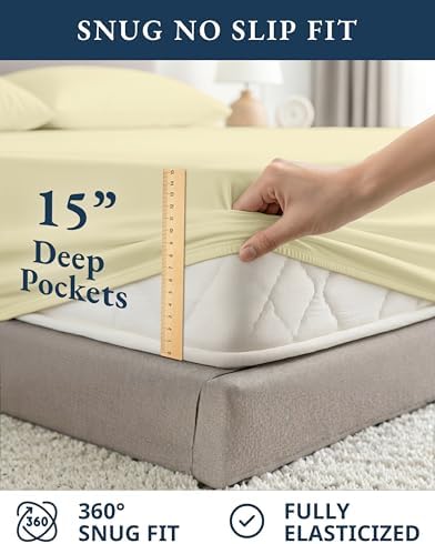 LANE LINEN Twin Sheet Set 100% Organic Cotton Cooling Soft 3pc - Vanilla