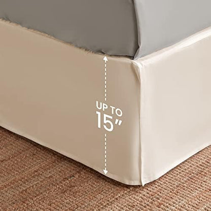 SLEEP ZONE Pleated Bed Skirts King Size, 15 inch Tailored Drop Easy Fit Bedskirt, Anti-Static, Fade Resistant (King, Beige)