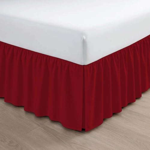 Mattress-Homes Ruffled Bed Skirt Split Corners with Platform, Tailored Fit Wrinkle Free Ultra-Soft Microfiber Dust Ruffle, Queen 18" Drop, Burgundy
