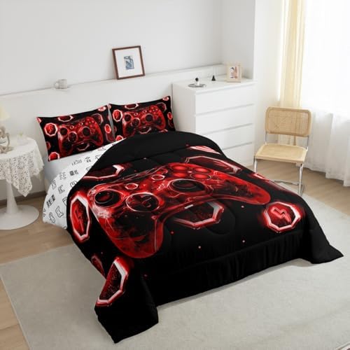 Feelyou Kids Red Gamer Comforter Set King Size for Boys Girls