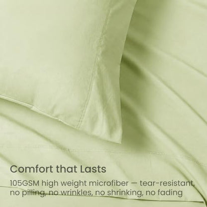 GOKOTTA 3 Piece Twin XL Sheet Set - Soft, Breathable & Cozy - Light Green