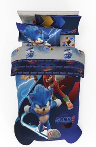 Sonic The Hedgehog 3 Movie Kids Bedding Super Soft Comforter and Sheet Set, 4 Piece Twin Size, (Officially Licensed Product) By Franco