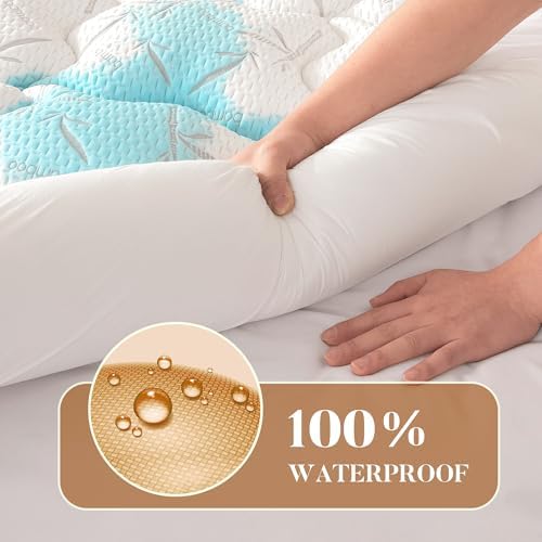 PRIMESOFT Full Size Mattress Topper, Thick Pillow Top Mattress Pad，Up to 21 Inch Deep Pocket, Soft Breathable Mattress Pad for Back Pain, Waterproof Protector Cover(White)