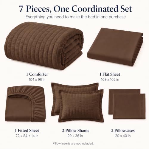 CozyLux California King Comforter Set 7-Piece Brown Seersucker Bed in a Bag