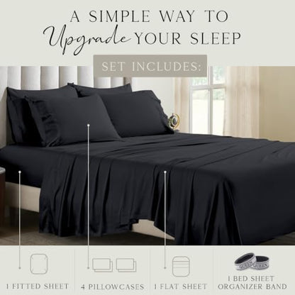 KARISSA MAE 6 Piece Luxury Bamboo Viscose Queen Sheet Set, 4 Pillowcases