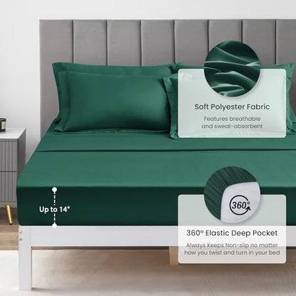Love's cabin Twin Comforter Set Dark Green, 5 Pieces Twin Bed in a Bag, All Season Bedding Sets with 1 Comforter, 1 Flat Sheet, 1 Fitted Sheet, 1 Pillowcase and 1 Pillow Sham