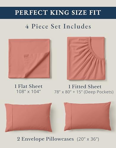 Lane Linen King Size Sheet Set 100% Organic Cotton Cooling Soft - Rose Dawn