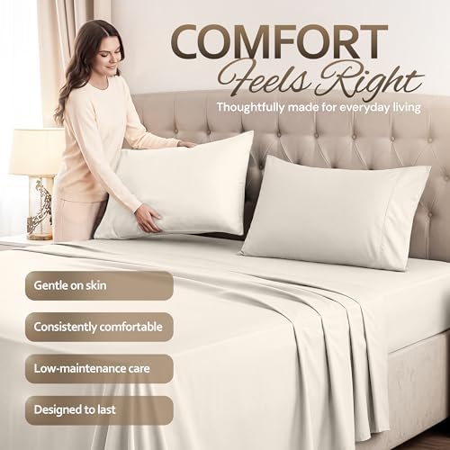 King Sheets Set, 4 Pcs 16" Deep Pocket Hotel Luxury Bed Sheets, Beige