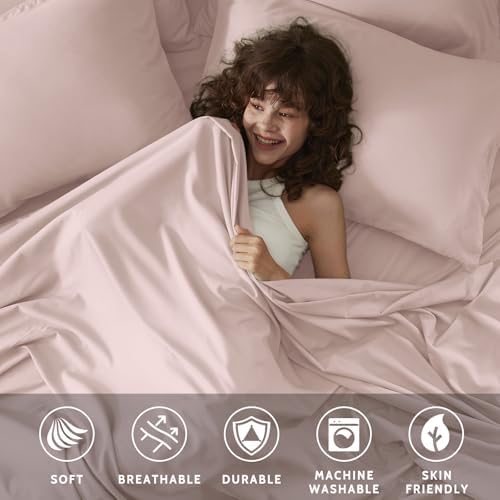 Full Size Bed Sheets - 6 Piece Soft Microfiber and Wrinkle Free Sheets - Easy Care, Extra Soft, Cooling Sheets - 1 Deep Pocket Fitted Sheet 1 Flat Sheet and 4 Pillowcases (Full Baby Pink)