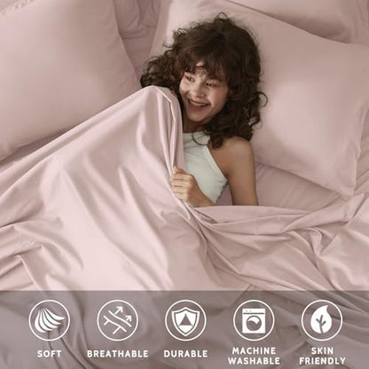 Full Size Bed Sheets - 6 Piece Soft Microfiber and Wrinkle Free Sheets - Easy Care, Extra Soft, Cooling Sheets - 1 Deep Pocket Fitted Sheet 1 Flat Sheet and 4 Pillowcases (Full Baby Pink)