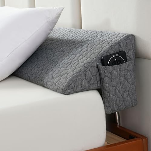 Patented Bed Wedge Pillow for Headboard Gap, Filler Between Mattress Gaps (0-7"), Comfortable Supportive High Density Cushioned Foam Pillows, Stay in Place Gripping Dots, King Soft Gray (76"x10"x6")
