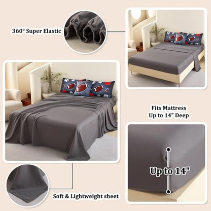 6 Pcs Sports Bedding Set for Boys Twin Comforter Set, Soccer Basketball Baseball Football Boys Bedding Sets with Sheets