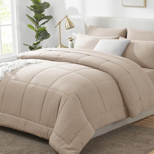CozyLux Queen Comforter Set Wheat - 7 Pieces Bed in a Bag