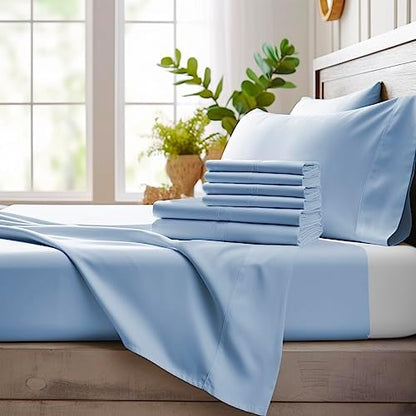 Bamboo Bay 6 Piece California King Size Sheet Set, 100% Viscose Made from Bamboo, Breathable, Ultra Soft Cooling Bed Sheets for Hot Sleepers, Beddings with Deep Pockets Fit 16" Mattress, Light Blue