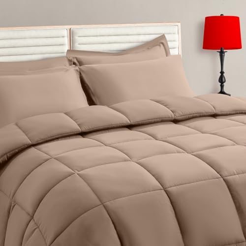 TAIMIT Beige King Size Comforter Set - 7 Pieces, Bed in a Bag Bedding Sets