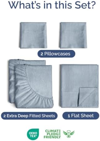 Extra Deep Split King Sheet Set - Breathable & Cooling - Heathered Blue