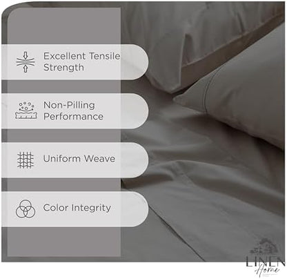 Linen Home 2-Pack Full Sheet Set, 100% Cotton Percale Bedding, 8-Piece Value Bundle, Deep Pocket Cooling Bed Sheets for Hot Sleepers, Breathable & Crisp Hotel Quality, Long-Staple Cotton, Charcoal