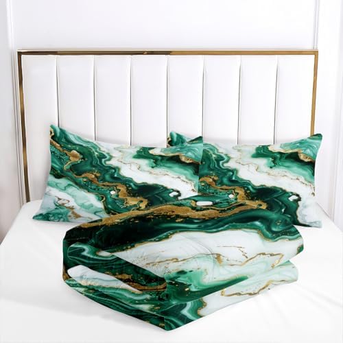 CCoutueChen Green Marble Comforter Set King Gold Marbling Texture Bedding
