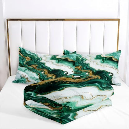 CCoutueChen Green Marble Comforter Set King Gold Marbling Texture Bedding