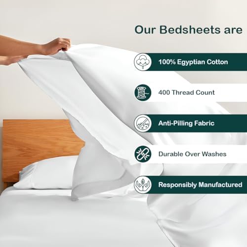 NON Sticky cotton Queen 4 Piece Sheet Set, 100% Long Staple Cotton, Soft Cooling Hotel Luxury Bedding Sheets, Deep Pocket Fits 10" to 18" Mattress, 60" x 80", White Solid
