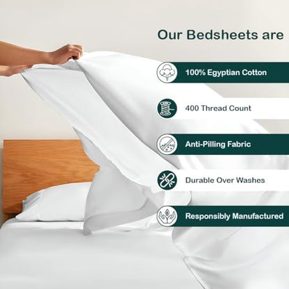NON Sticky cotton 4 Piece Head Flex King Fitted Sheet Set for Sleep Number Adjustable Bed, 100% Long Staple Cotton Bed Sheets, 34" Top Split, Fits 18" Deep Mattress, 78" X 80", White Solid