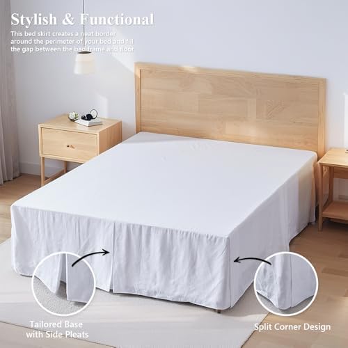 FALUCA 14-Inch 100% Linen Bed Skirt with Classic Tailored Drop Natural French Flax Dust Ruffle Cozy Soft Breathable Farmhouse Bedding (14" King, White)