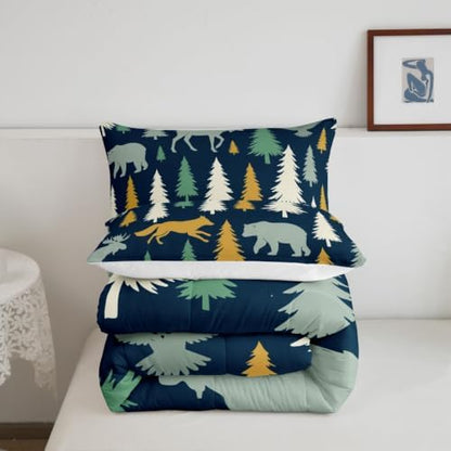 Feelyou Moose Fox Comforter Set Queen Size Soft Kids Nature Woodland Wild Animal Bedding Set with Pillow Case Farmhouse Bear Bathroom Lightweight Breathable Comforter