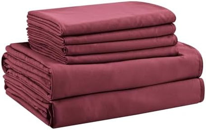 Cal King Size Sheets Set - 6 Piece Luxuriously Soft & Cooling Sheets Cal King Size - Ultra Soft 16" Deep Pocket Cal King Sheet Set - Fitted Sheet & Pillowcase Sets (Cal King Burgundy)