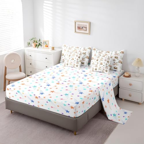 Erosebridal Woodland Animal 7 Piece Kids Comforter Set Kawaii Deer Hedgehog Squirrel Queen Bedding Set for Boys Girls Child Cartoon Animals Sheet Set Cute Mushroom Pine Cones Leaves Botanical Quilt