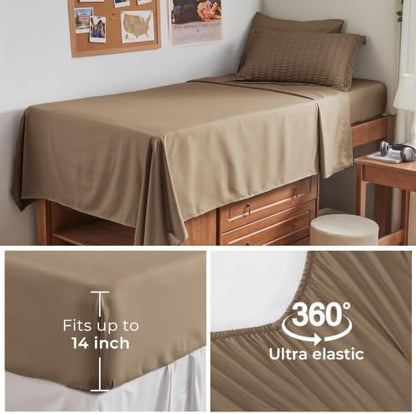 HYMOKEGE Brown Twin XL Comforter Set Seersucker 5 Pieces, All Season Luxury Bed in a Bag for Bedroom, Bedding Set with Comforter, Sheets, Pillowcase & Sham