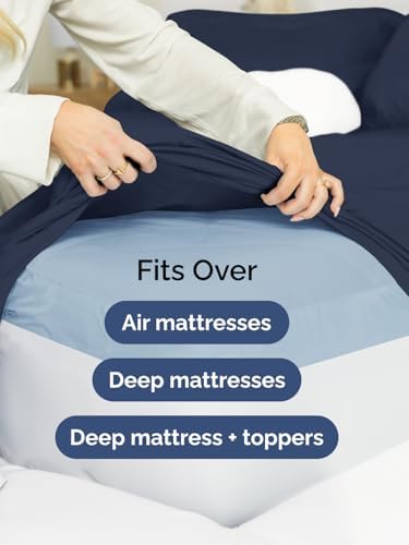 Extra Deep Split King Sheet Set - 5 Piece Soft & Cooling Sheets - Navy Blue
