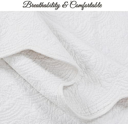 Cozy Line Home Fashions 100% Cotton Victorian Medallion Solid White Matelasse Embossed Bedding Quilt Set, Reversible Lightweight Bedspread, Coverlet for All Season (Blantyre - White, Twin - 2 Piece)