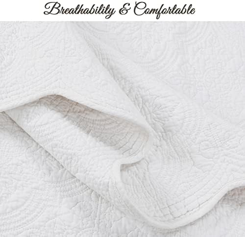 Cozy Line Home Fashions 100% Cotton Victorian Medallion Solid White Matelasse Embossed Bedding Quilt Set, Reversible Lightweight Bedspread, Coverlet for All Season (Blantyre - White, King - 3 piece)