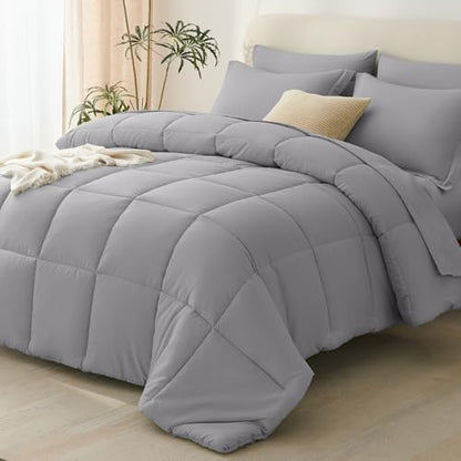 CozyLux King Size Comforter Set, 7-Piece Bed in a Bag, Grey