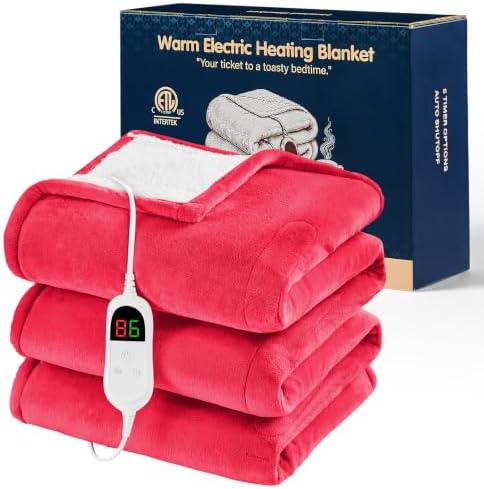 Heated Electric Blanket Twin, Soft Heating Blanket, 62" x 84", Peach
