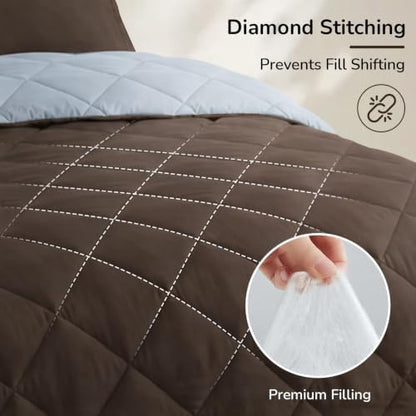 downluxe King Comforter Set Soft Reversible 3 Pieces, Brown/Blue