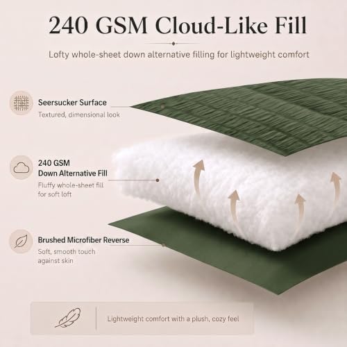 CozyLux Twin XL Comforter Set, 5 Pieces Olive Green Seersucker Bed in a Bag
