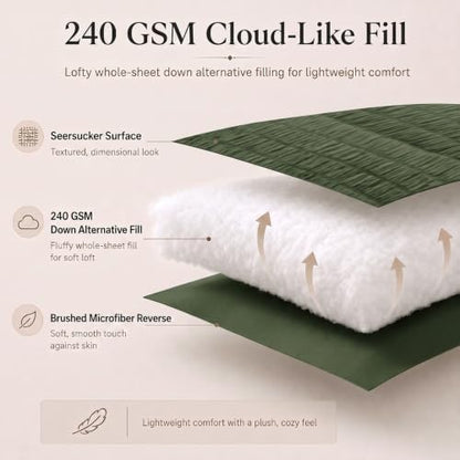 CozyLux Twin XL Comforter Set, 5 Pieces Olive Green Seersucker Bed in a Bag