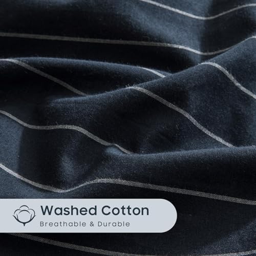 Wake In Cloud Striped Cotton Duvet Cover Set, Navy Blue, Twin/Twin XL