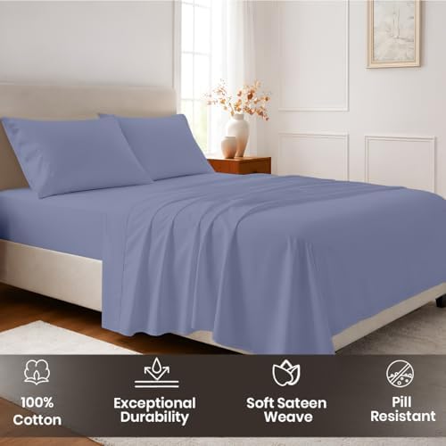 SGI bedding 100% Egyptian Cotton Sheets Twin Size – Cooling Sheets, Soft Breathable Mediterranean Blue Bedding, Luxury Bedding, Luxury Hotel Sheet Set, Deep Pocket 16", 4 Piece Set