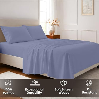 SGI bedding 100% Egyptian Cotton Sheets Twin Size – Cooling Sheets, Soft Breathable Mediterranean Blue Bedding, Luxury Bedding, Luxury Hotel Sheet Set, Deep Pocket 16", 4 Piece Set