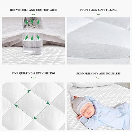 UNILIBRA Full Mattress Pad Waterproof Rayon Made from Bamboo, Fitted Deep Pocket Mattress Cover fits 6''-19'', Breathable Quilted Mattress Protector, White