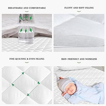 UNILIBRA Full Mattress Pad Waterproof Rayon Made from Bamboo, Fitted Deep Pocket Mattress Cover fits 6''-19'', Breathable Quilted Mattress Protector, White
