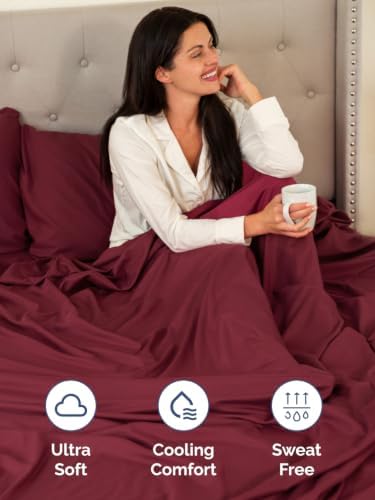 Extra Deep Pocket Cal King Size Sheet Set - Breathable & Cooling - Burgundy