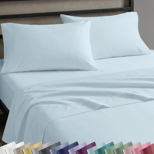 Soft Natural 100% Cotton Sateen King Size Bedsheets, 4 Pc Set, Baby Blue
